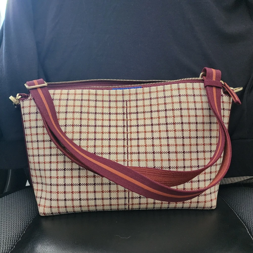 Rothy's Plaid Crossbody Bag in Brown and Cream - Picture 3 of 11